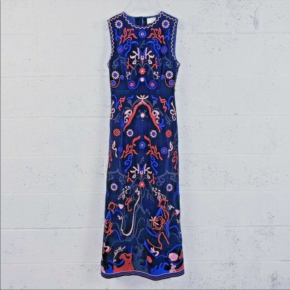 Foxiedox Floral Embroidered Velvet Maxi Dress Sz 6